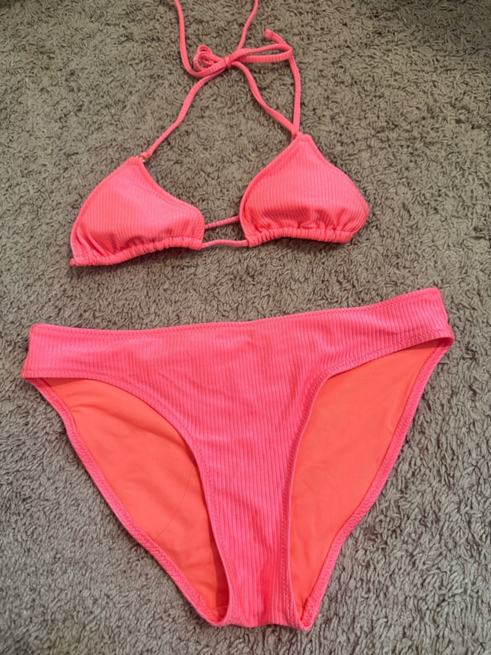 aerie Bright Coral Ribbed Bikini Bottoms